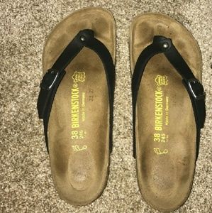 Birkenstock oiled black leather flip flop thong